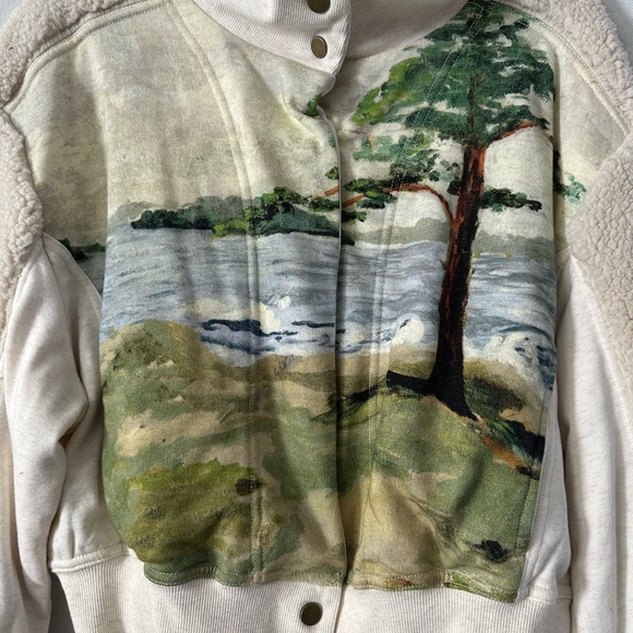 Women's Anthropologie Daily Practice Beige and Green Jacket with Nature Print - Picture 3 of 9